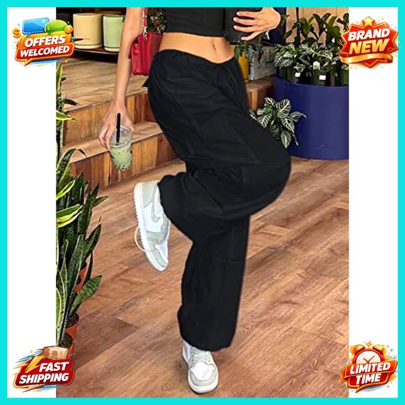 Y2K Parachute Cargo Pants Drawstring Low Rise Loose Sweatpants Baggy Trousers - Picture 4 of 7